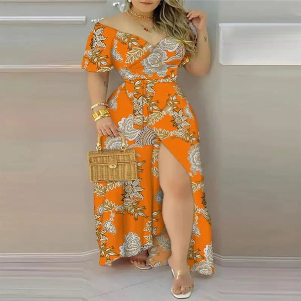 Floral Print Belted Wrap Maxi Dress with Split Thigh